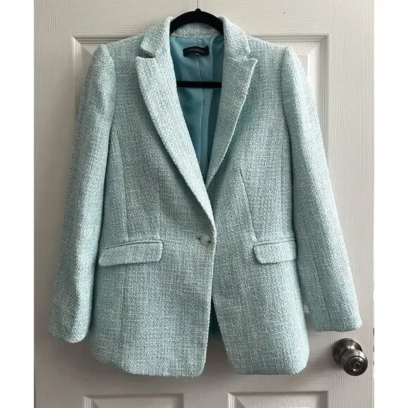 TALBOTS Women's Aqua Blue Luxe Tweed Tailored Career Blazer Jacket - Picture 10 of 14